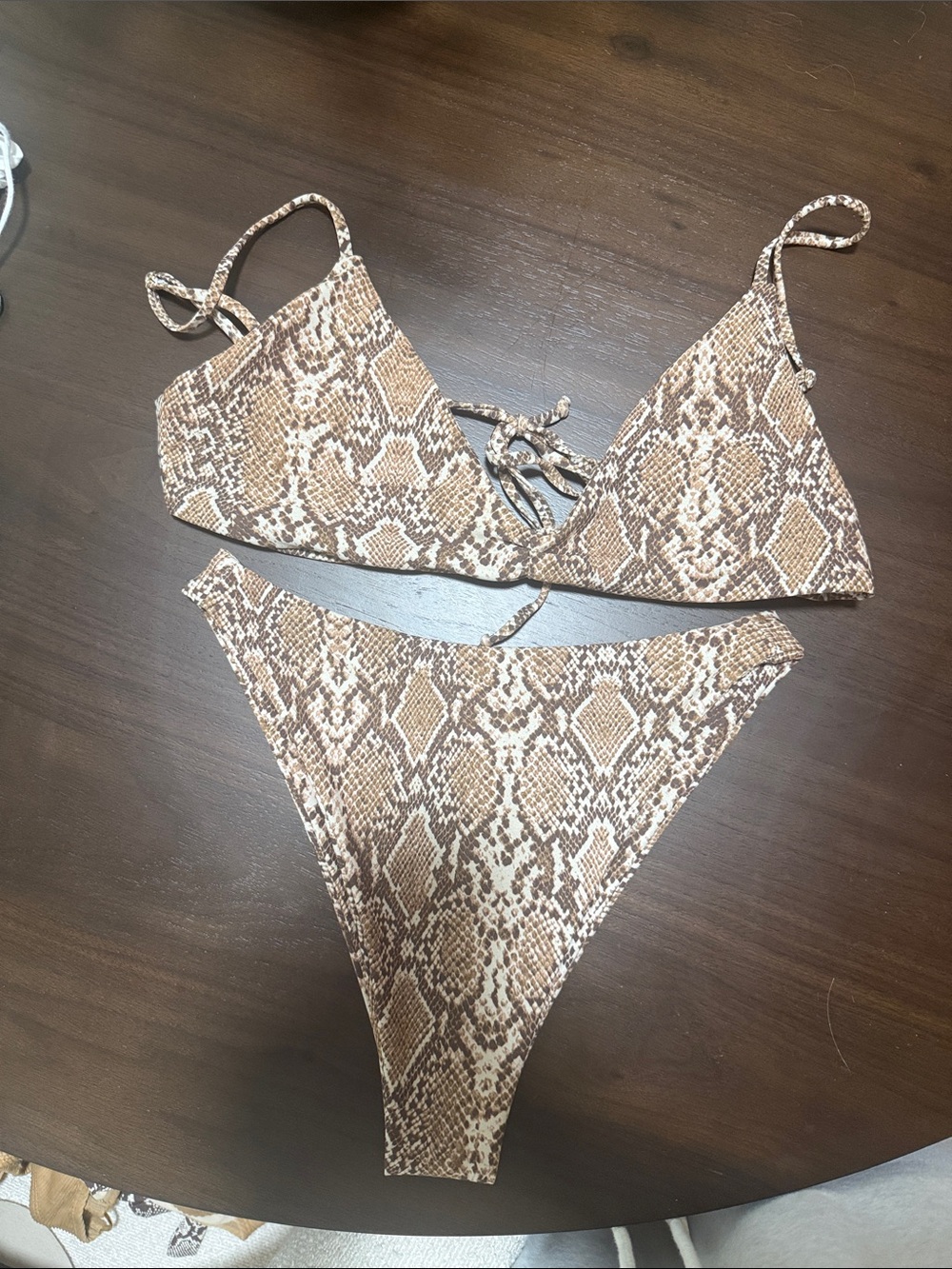 Skatie Snake-Print Bikini in Brown and Cream